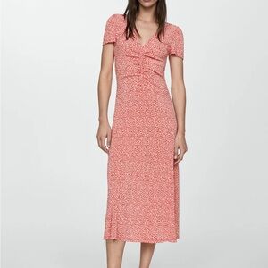 Mango Red Patterned Midi Dress